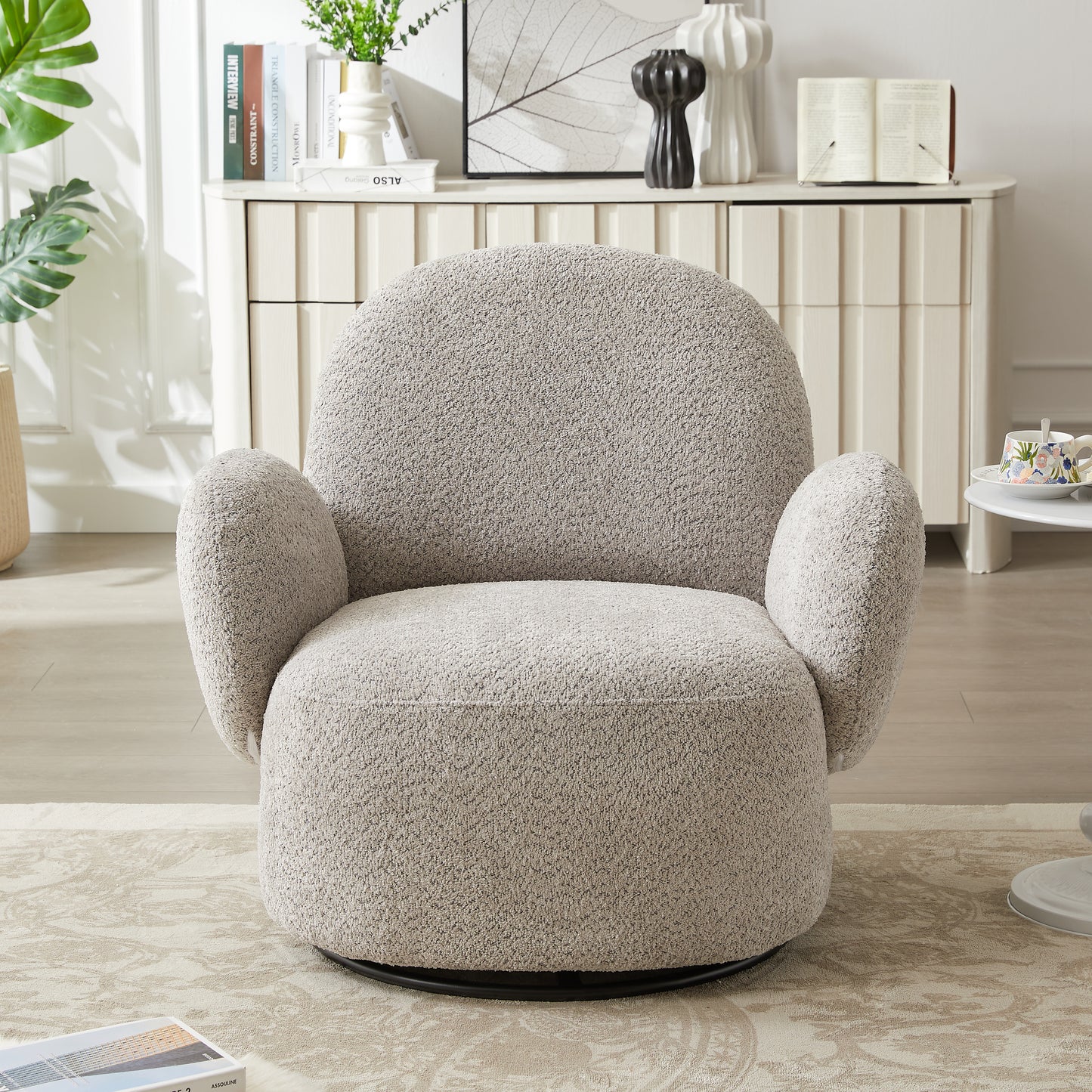 Grey Eucalyptus Swivel Accent Chair - Living Room Seating