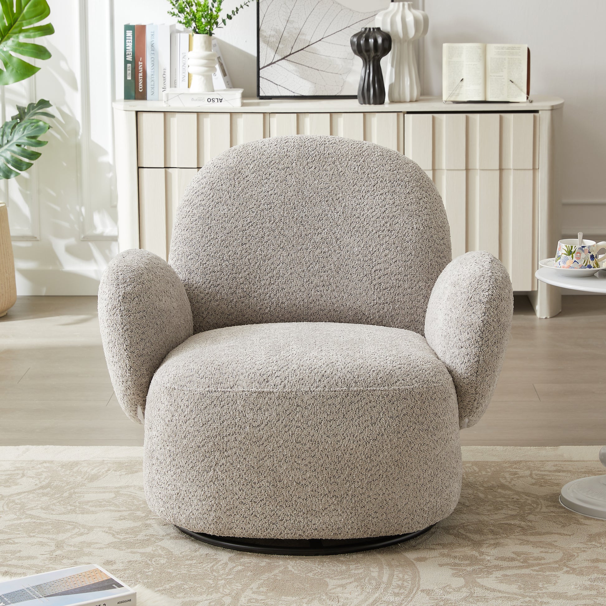 Grey Eucalyptus Swivel Accent Chair - Living Room Seating