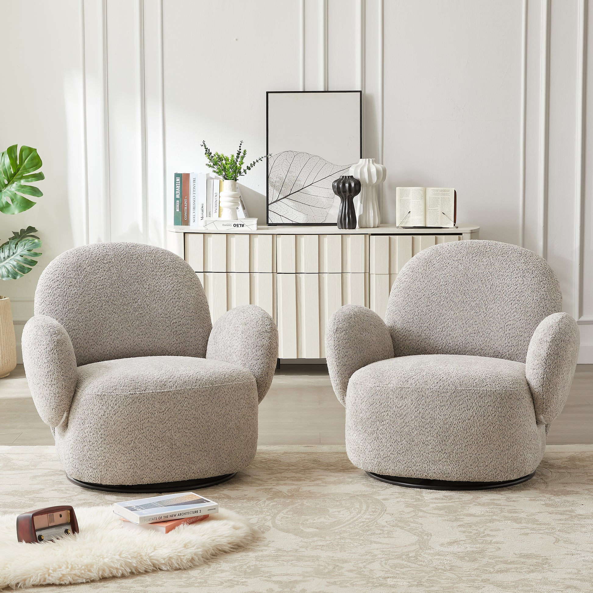 Grey Eucalyptus Swivel Accent Chair - Living Room Seating