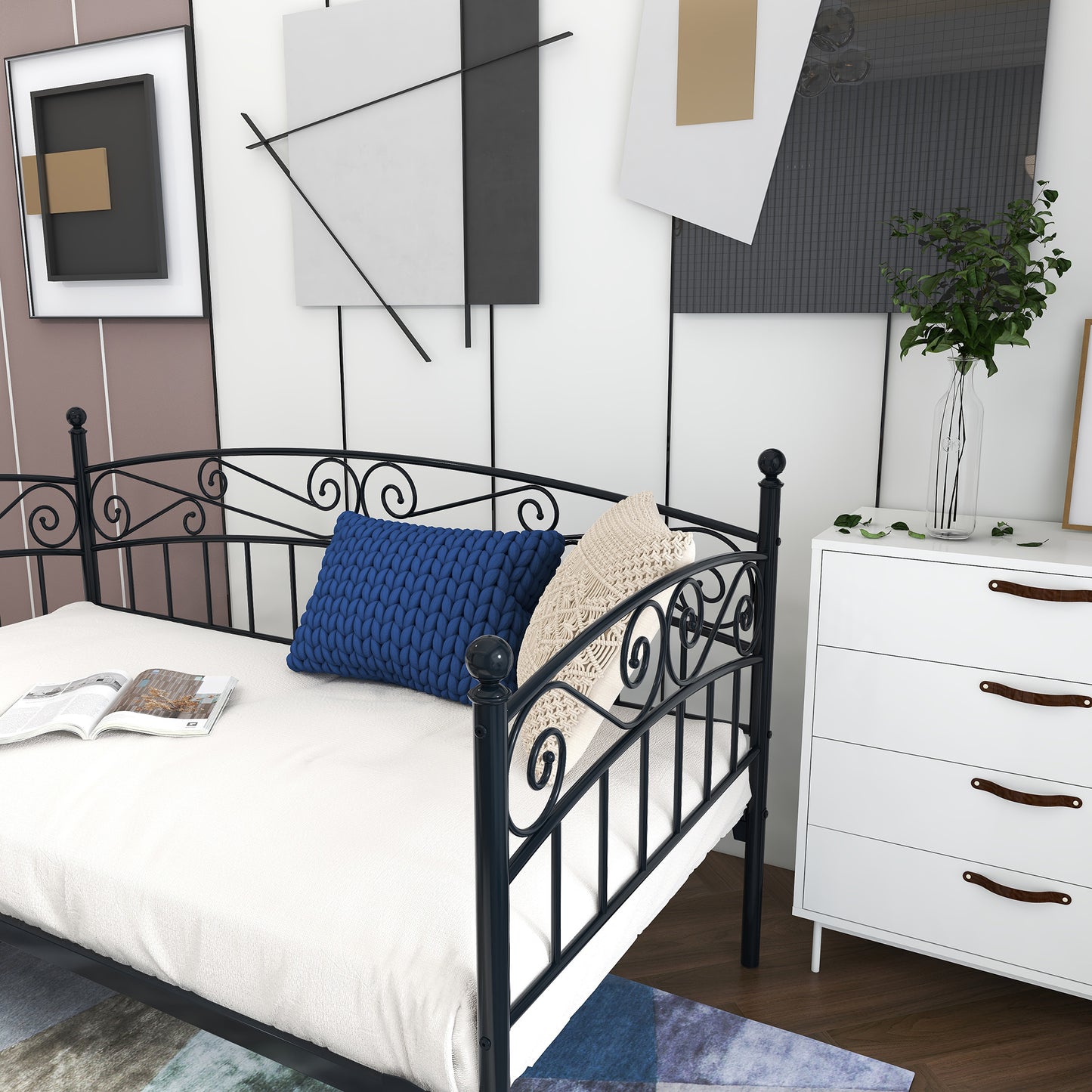 Twin Metal Daybed Frame with Storage - Black for Living Room