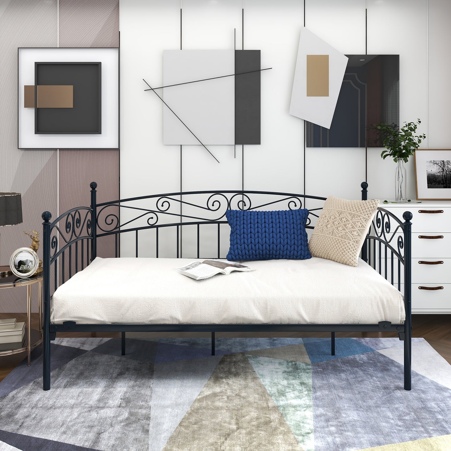 Twin Metal Daybed Frame with Storage - Black for Living Room