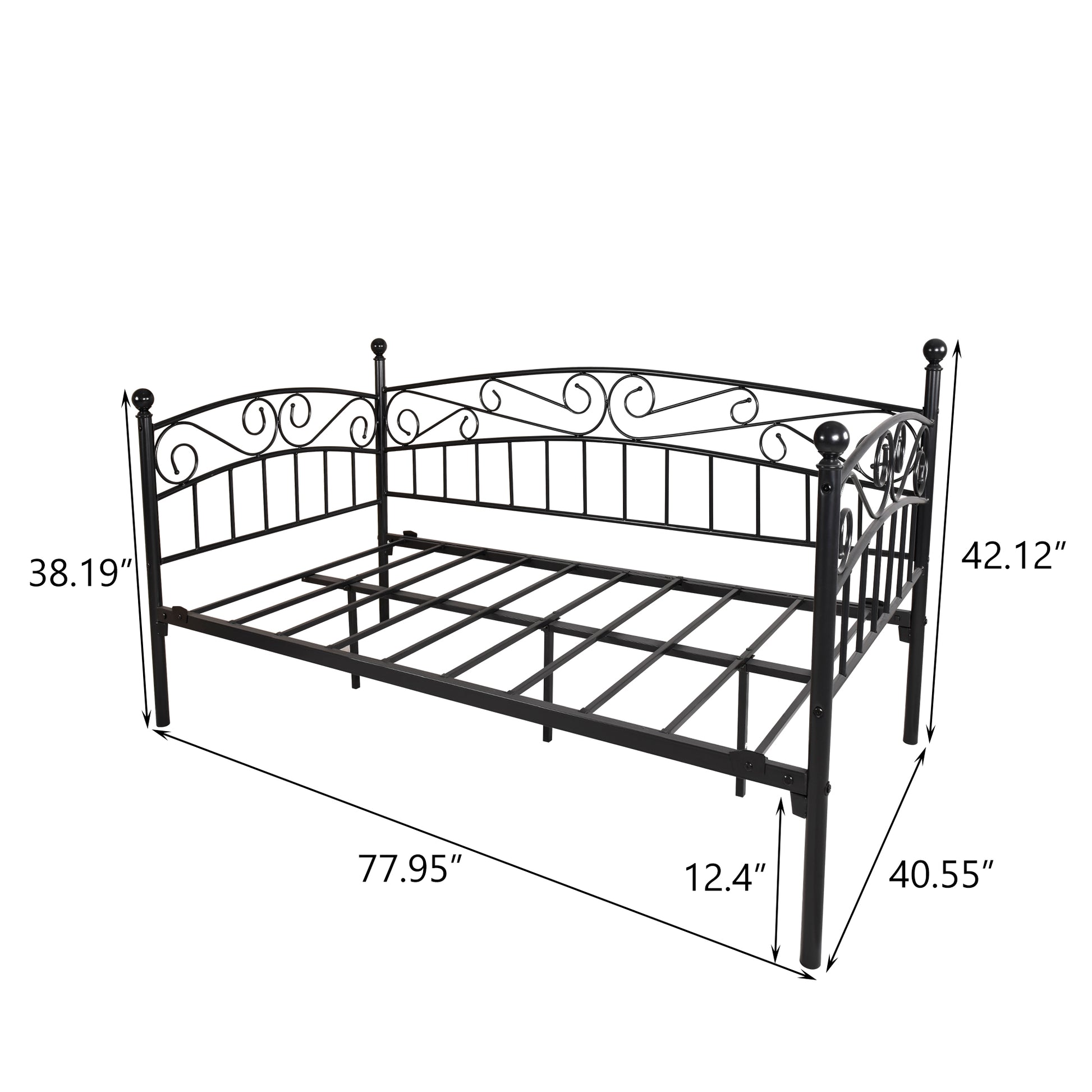Twin Metal Daybed Frame with Storage - Black for Living Room
