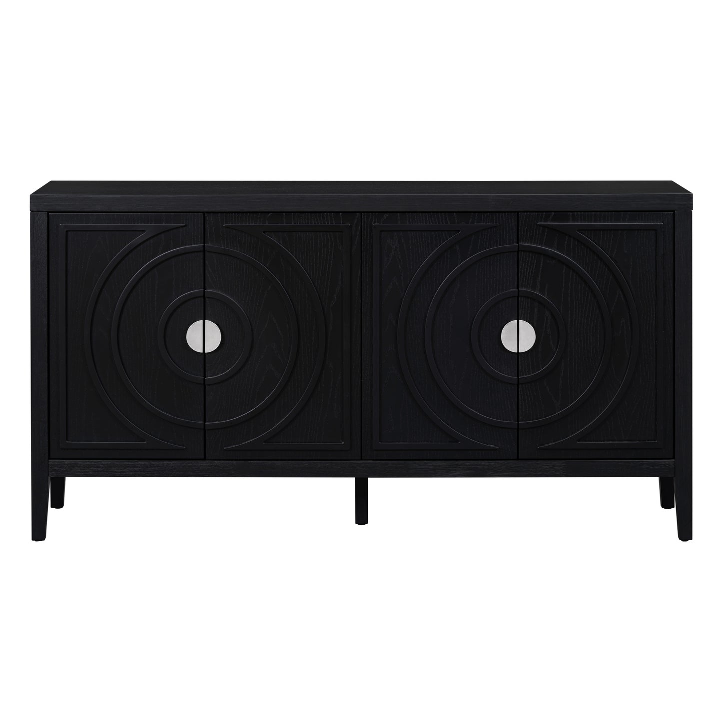 Black Retro Sideboard Cabinet with Round Handle for Kitchen or Living Room Storage