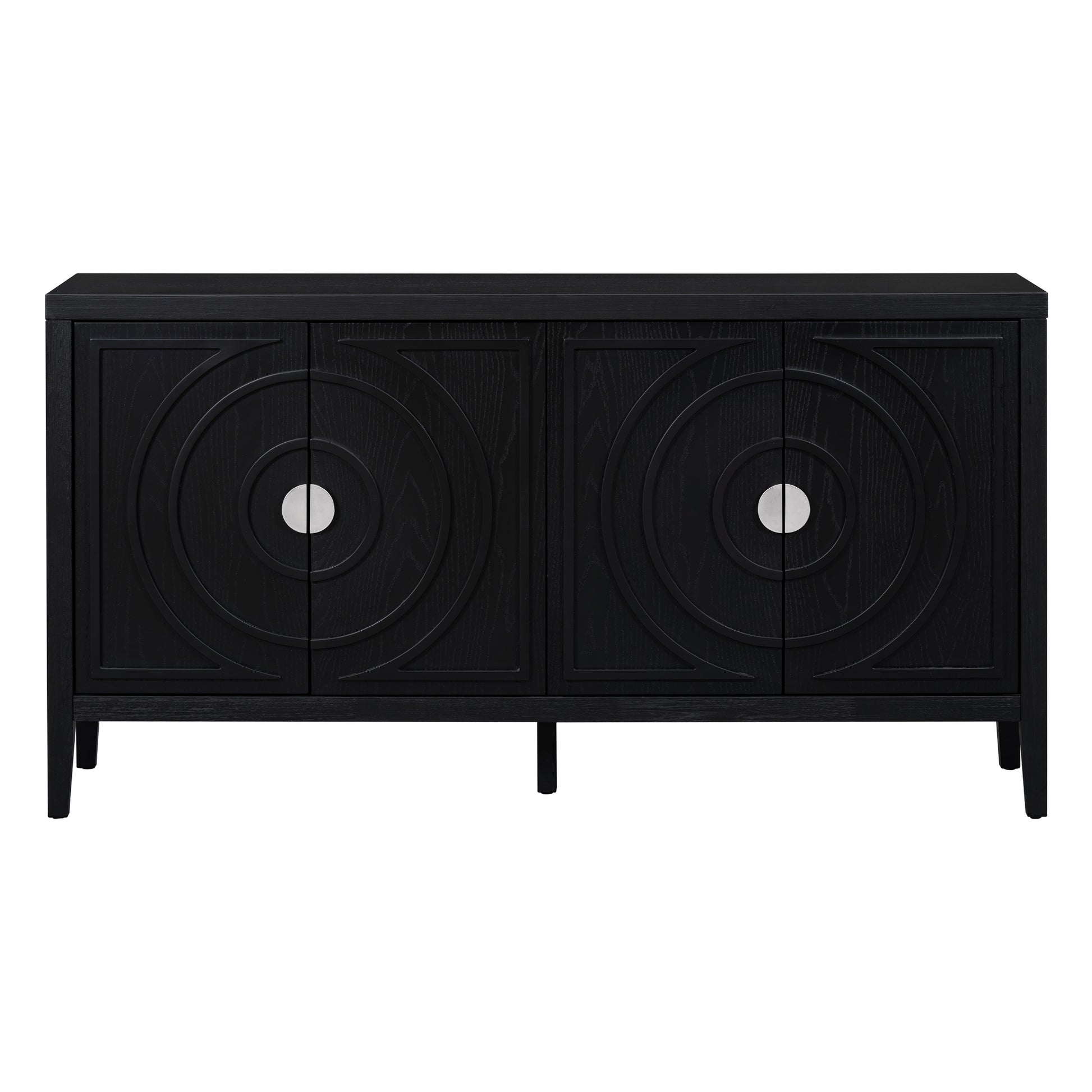 Black Retro Sideboard Cabinet with Round Handle for Kitchen or Living Room Storage