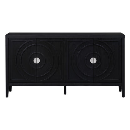 Black Retro Sideboard Cabinet with Round Handle for Kitchen or Living Room Storage