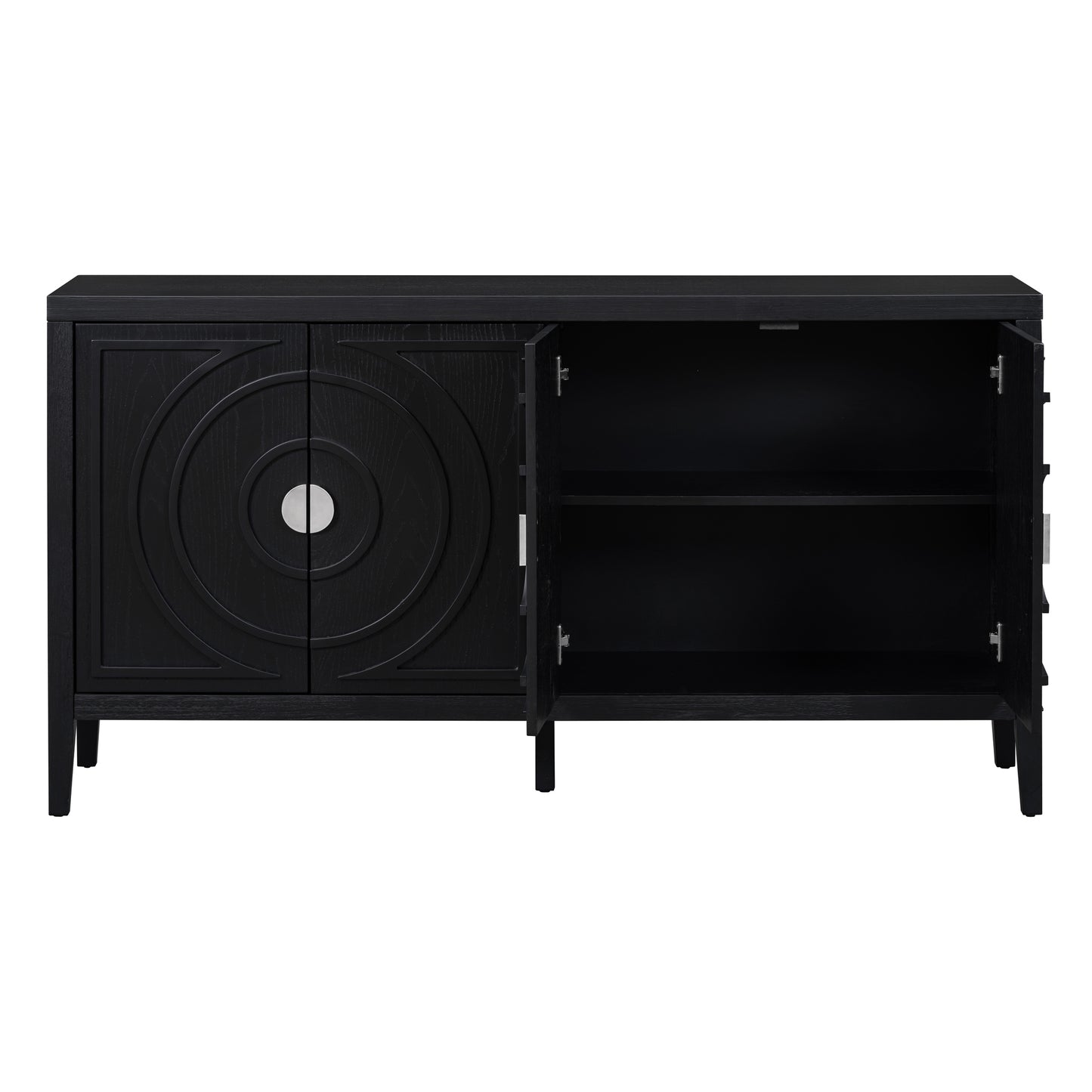 Black Retro Sideboard Cabinet with Round Handle for Kitchen or Living Room Storage