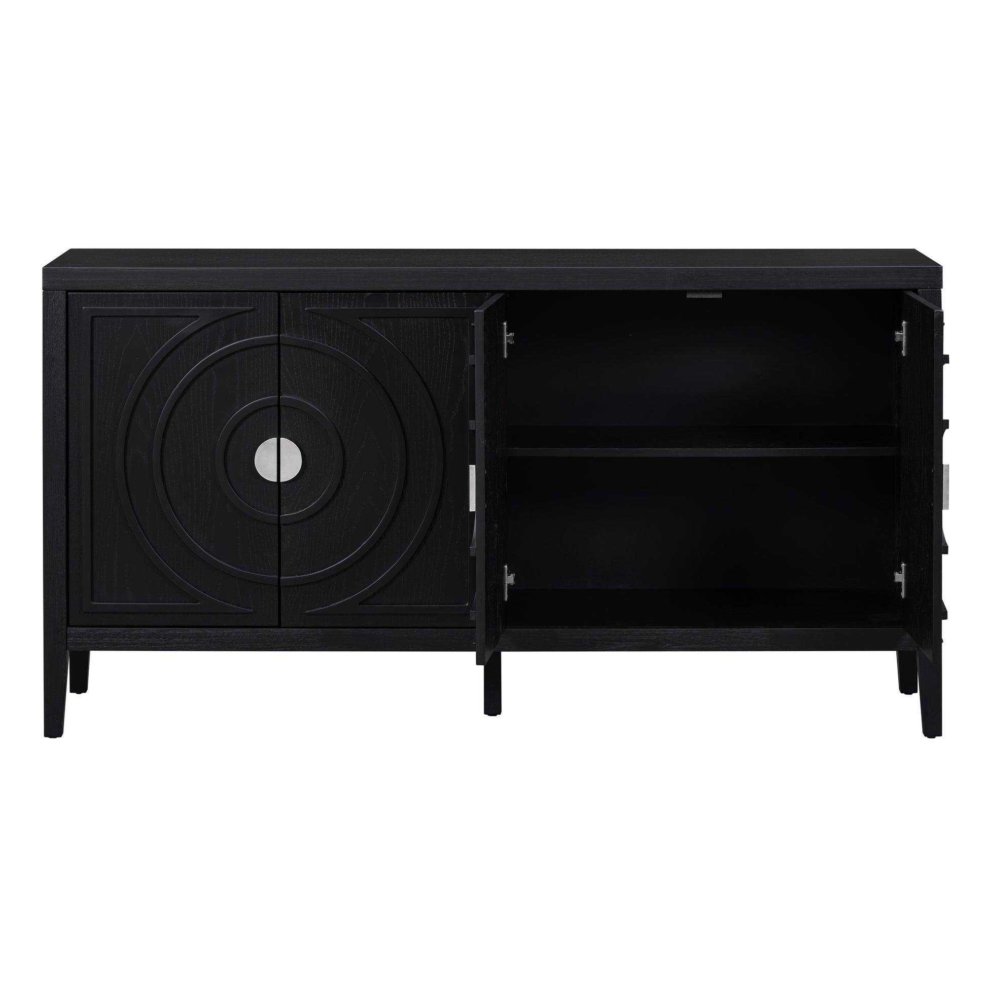 Black Retro Sideboard Cabinet with Round Handle for Kitchen or Living Room Storage