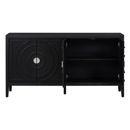 Black Retro Sideboard Cabinet with Round Handle for Kitchen or Living Room Storage