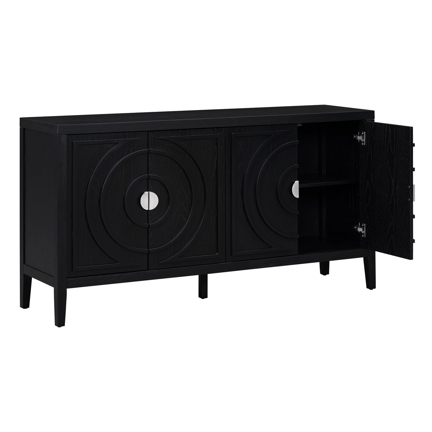 Black Retro Sideboard Cabinet with Round Handle for Kitchen or Living Room Storage