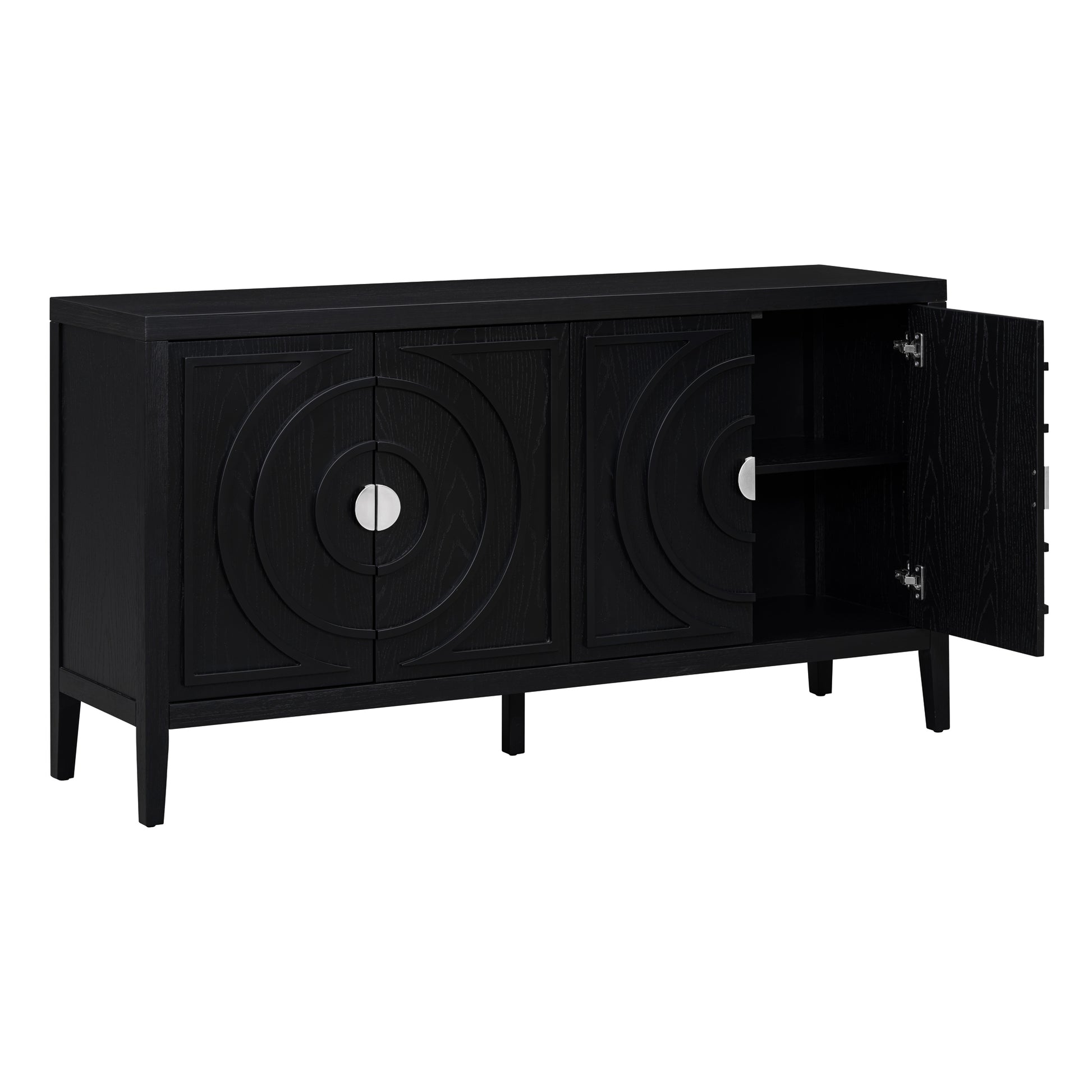 Black Retro Sideboard Cabinet with Round Handle for Kitchen or Living Room Storage
