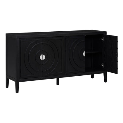 Black Retro Sideboard Cabinet with Round Handle for Kitchen or Living Room Storage