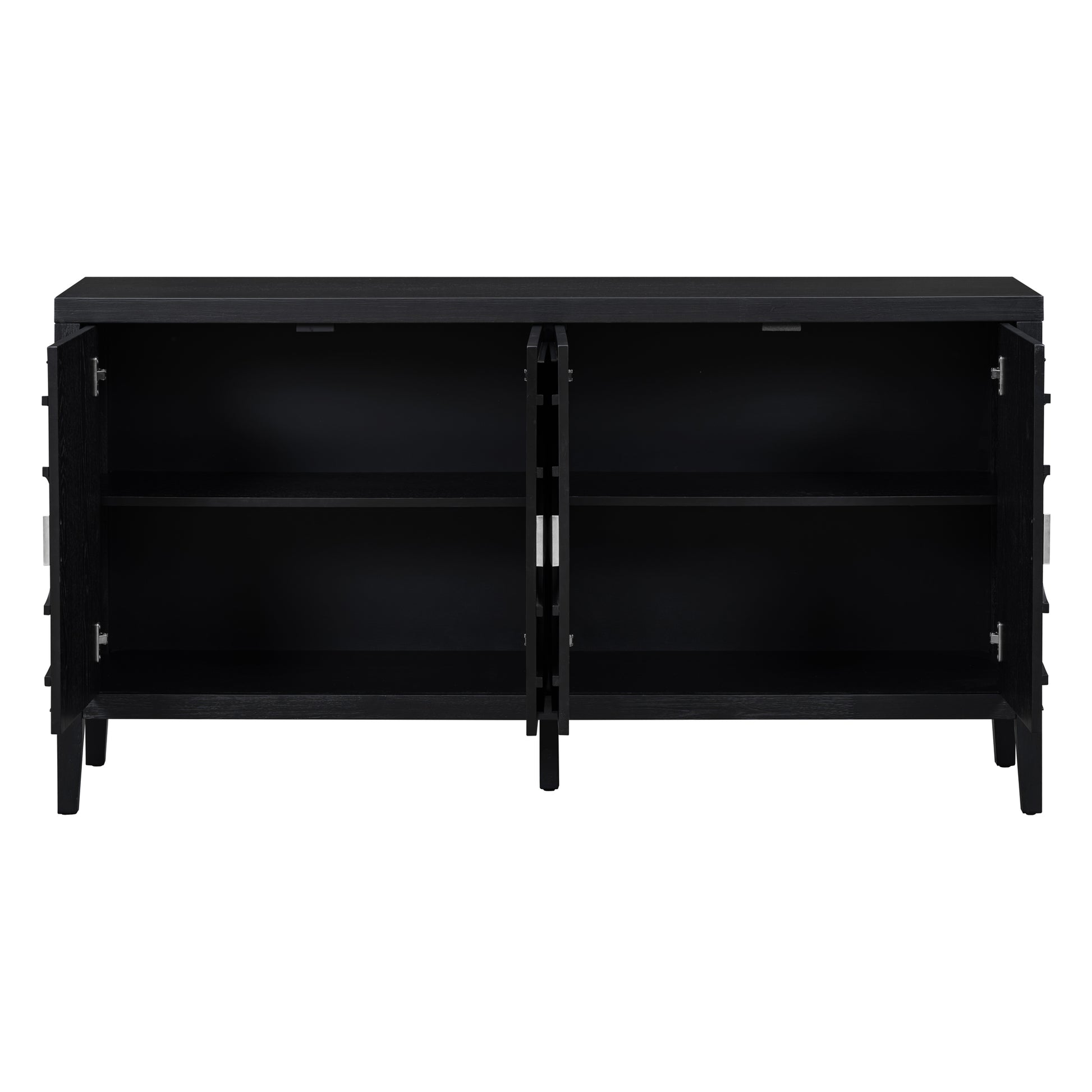 Black Retro Sideboard Cabinet with Round Handle for Kitchen or Living Room Storage