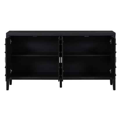 Black Retro Sideboard Cabinet with Round Handle for Kitchen or Living Room Storage