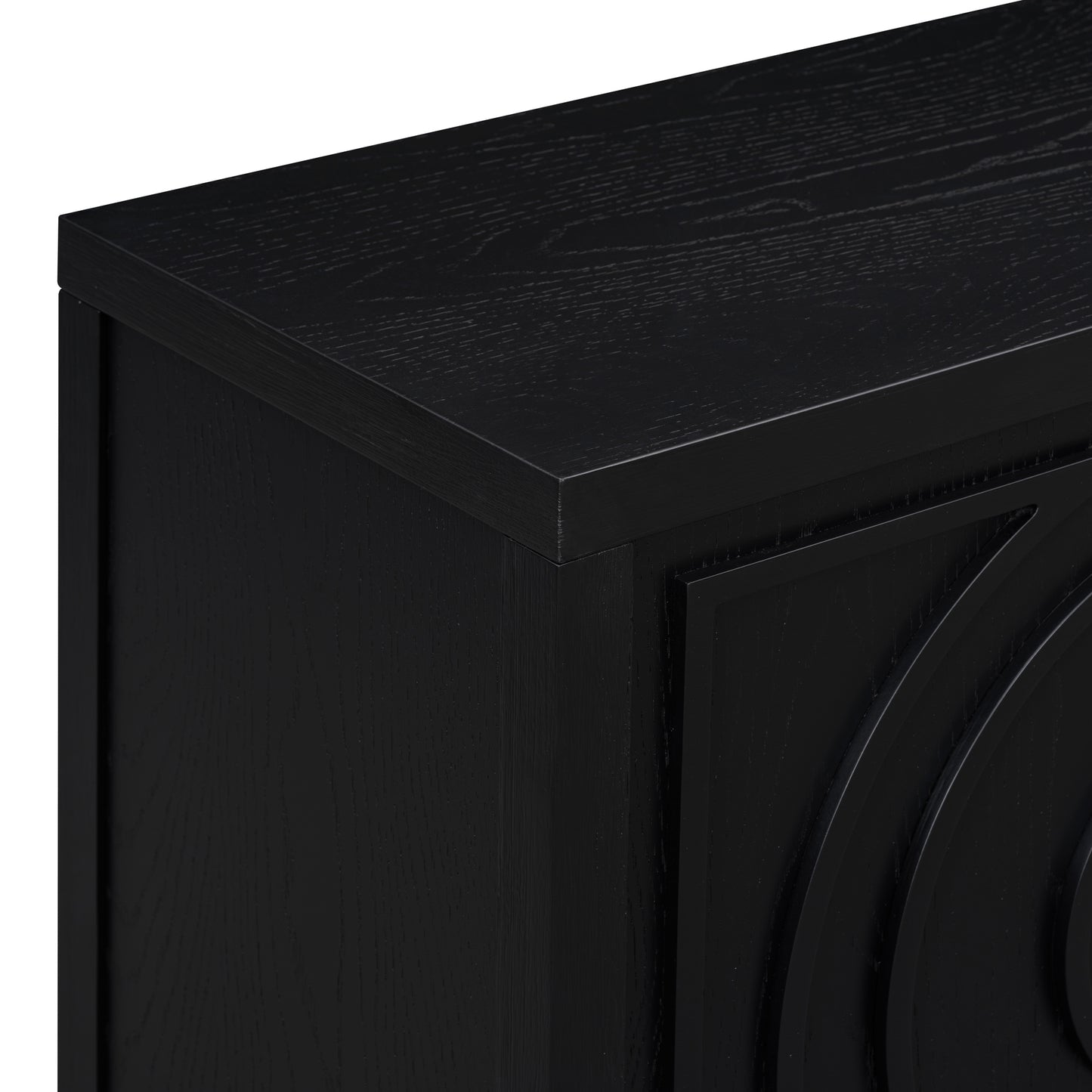 Black Retro Sideboard Cabinet with Round Handle for Kitchen or Living Room Storage