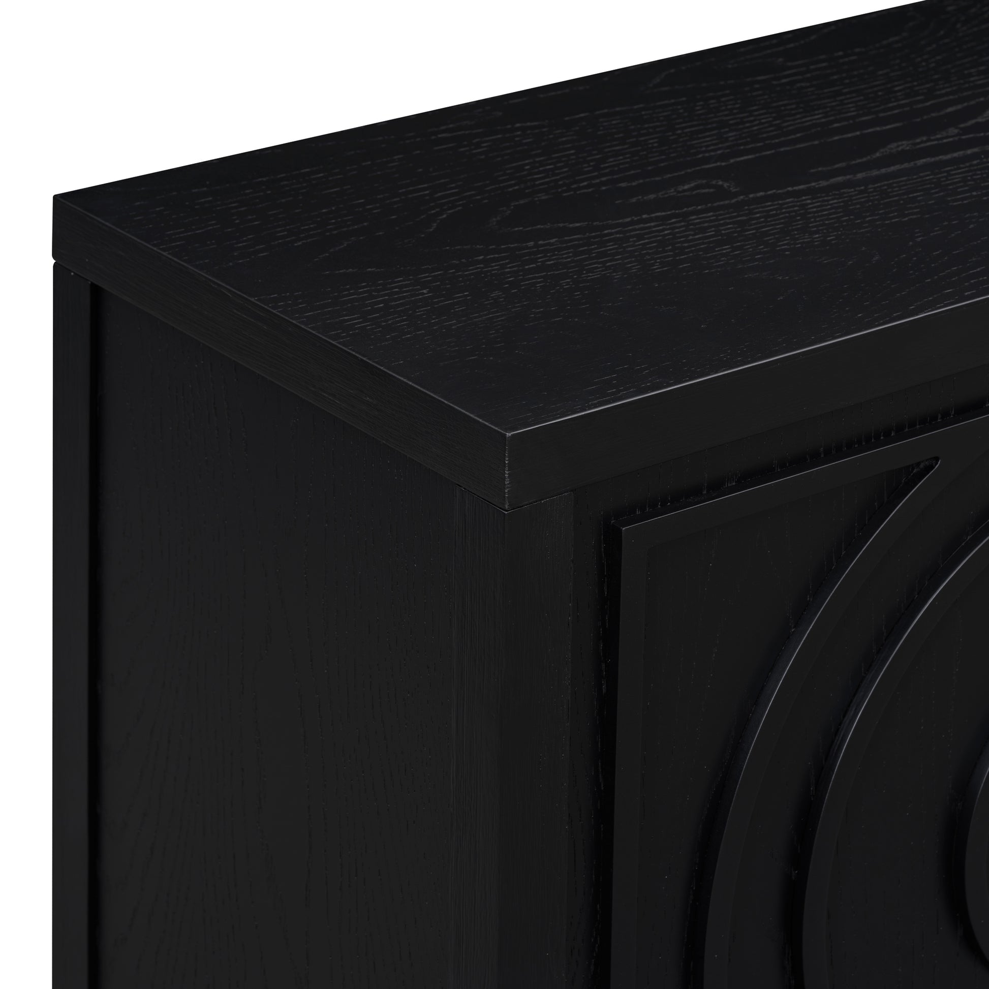 Black Retro Sideboard Cabinet with Round Handle for Kitchen or Living Room Storage