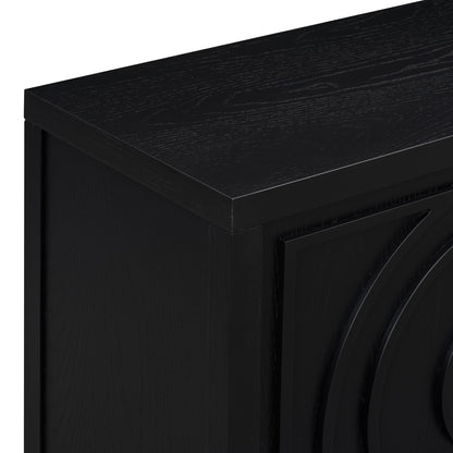 Black Retro Sideboard Cabinet with Round Handle for Kitchen or Living Room Storage