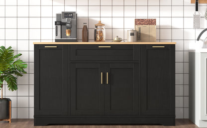 Black Sideboard Storage Cabinet - 53.7" Kitchen Island Buffet