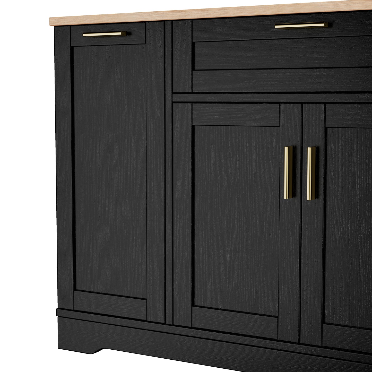Black Sideboard Storage Cabinet - 53.7" Kitchen Island Buffet