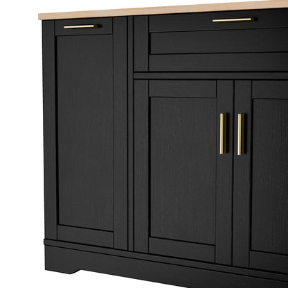 Black Sideboard Storage Cabinet - 53.7" Kitchen Island Buffet