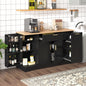 TREXM Multi-Functional Storage Sideboard, Extendable Dining Table, Adjustable Shelves, 3-Tier Pull-Out Rack, Kitchen Island Storage for Kitchen, Dining Room, Living Room (Black)