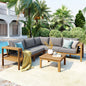 4-Piece Acacia Wood L-Shaped Patio Sofa Set with Coffee Table and Gray Cushions