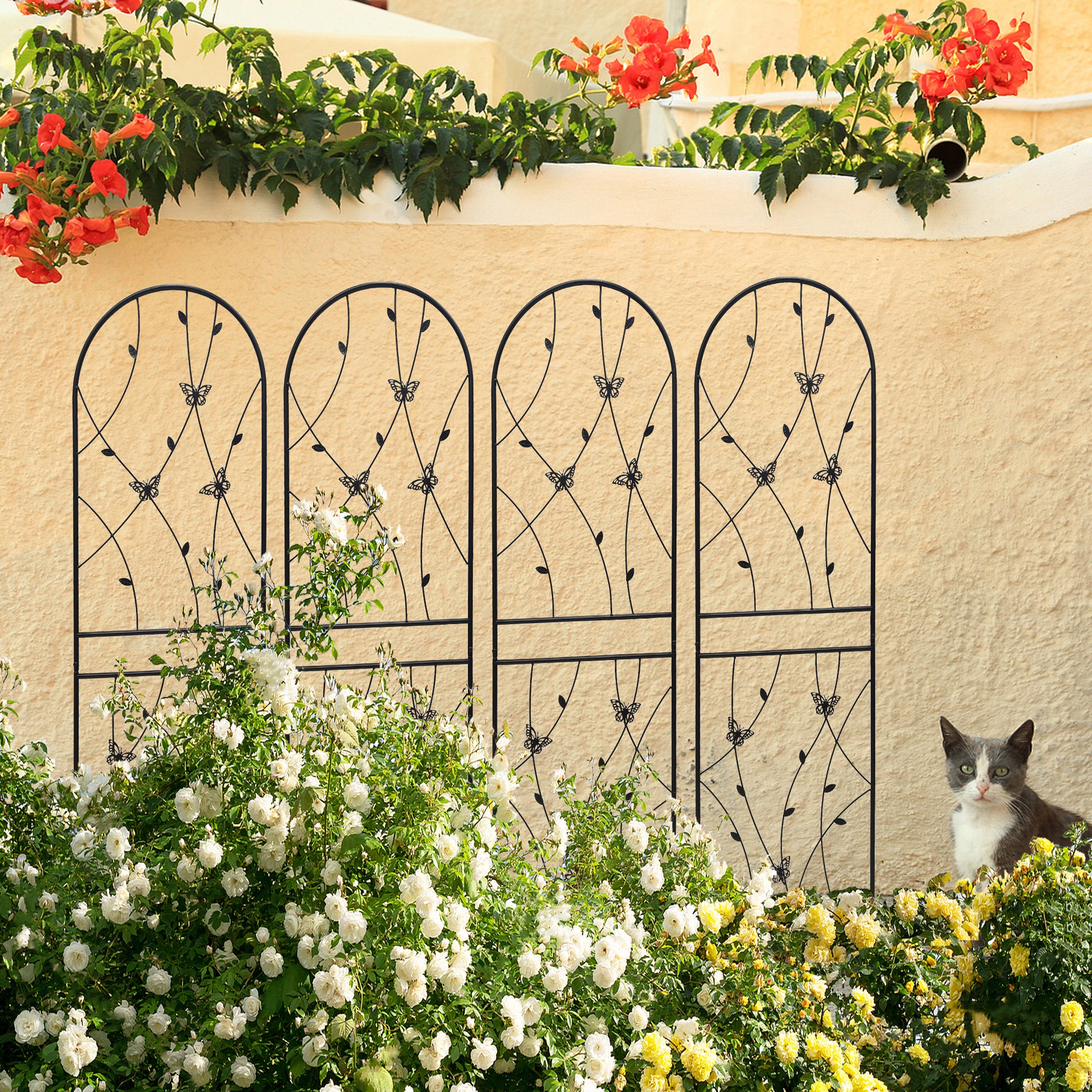 Black Iron Garden Trellis for Outdoor Climbing Plants and Patio Decor