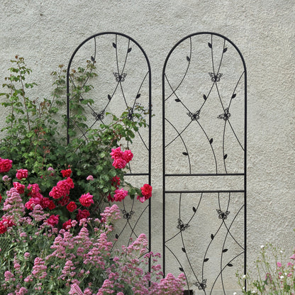 Black Iron Garden Trellis for Outdoor Climbing Plants and Patio Decor