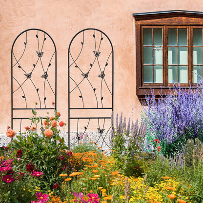Black Iron Garden Trellis for Outdoor Climbing Plants and Patio Decor