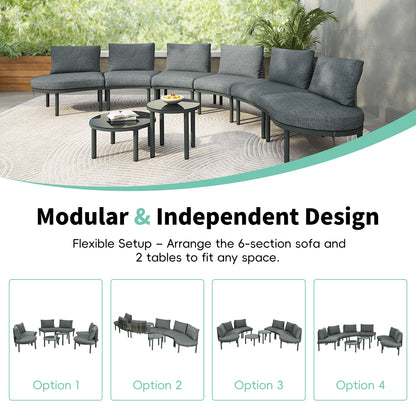 Gray 8-Piece Weather Resistant Patio Sectional Sofa Set for Outdoor