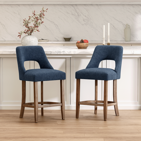 Bar Stools Set of 2, Upholstered Counter Height Bar Stools, Modern Counter Stools with Wood Legs for Kitchen Island Dining Room Bar