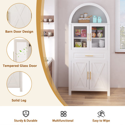 71" White Farmhouse Kitchen Pantry Cabinet with Glass Door - image 10