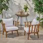 Set of 2 Teak Acacia Wood Outdoor Club Chairs with White Waterproof Cushions, 400 lb Capacity