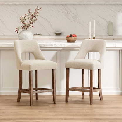 Bar Stools Set of 2, Upholstered Counter Height Bar Stools, Modern Counter Stools with Wood Legs for Kitchen Island Dining Room Bar