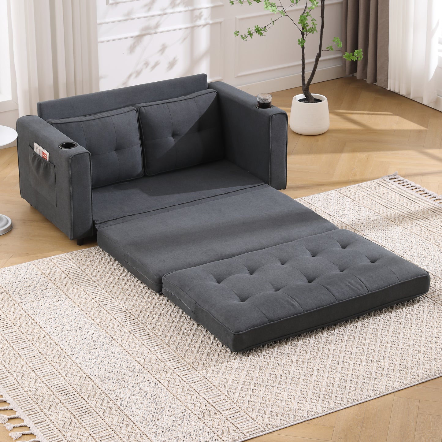 Dark Gray 3-in-1 Futon Sofa Bed with Side Pockets - image 8