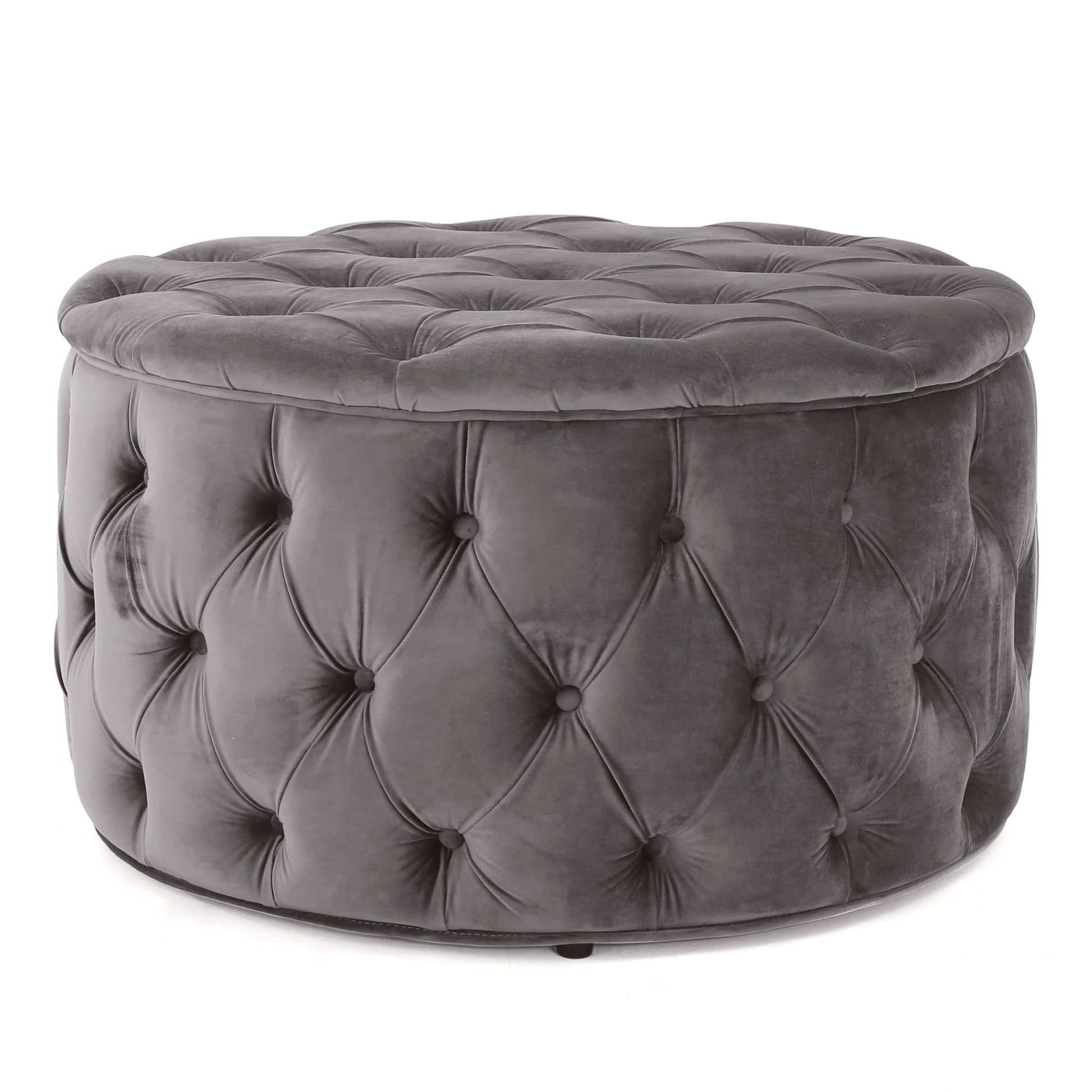 Grey Velvet Footstool - 29.5" Ottoman for Bedroom