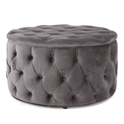 Grey Velvet Footstool - 29.5" Ottoman for Bedroom