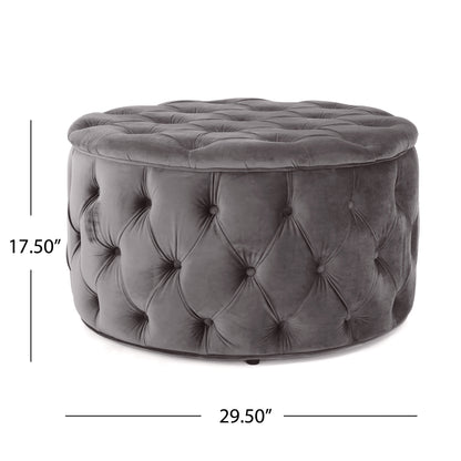 Grey Velvet Footstool - 29.5" Ottoman for Bedroom