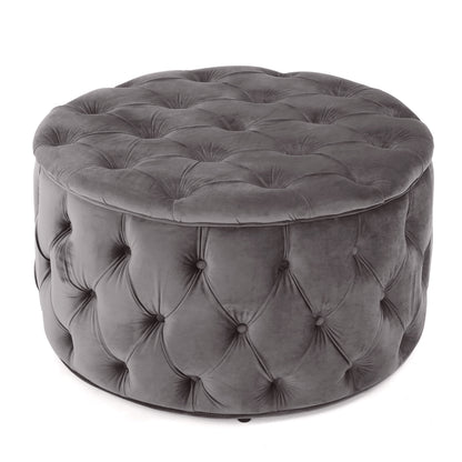 Grey Velvet Footstool - 29.5" Ottoman for Bedroom