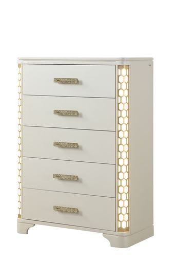 Jasmine 5-Drawer Chest with side LED Lightning made with Wood in Beige
