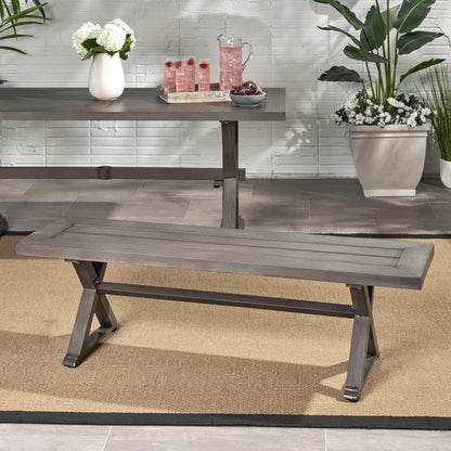 Modern Outdoor Aluminum Dining Bench, Dark Gray