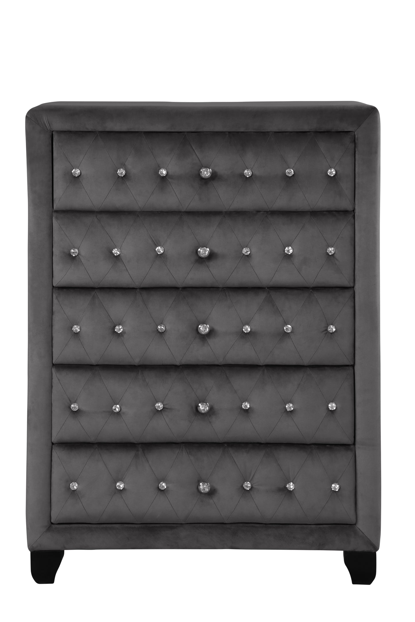 Sophia Modern Style Crystal Tufted Upholstery 5-Drawer Chest finished with Velvet Fabric made with Wood in Gray