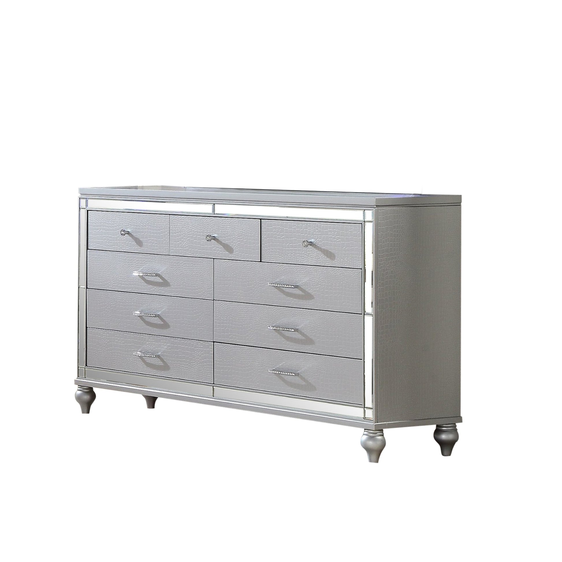 Sterling Mirror Framed 6-Drawer Dresser Made With Wood in Silver Color (INCLUDES ONLY DRESSER)