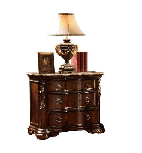 3 Drawer Walnut Brown Acacia Nightstand Bedroom