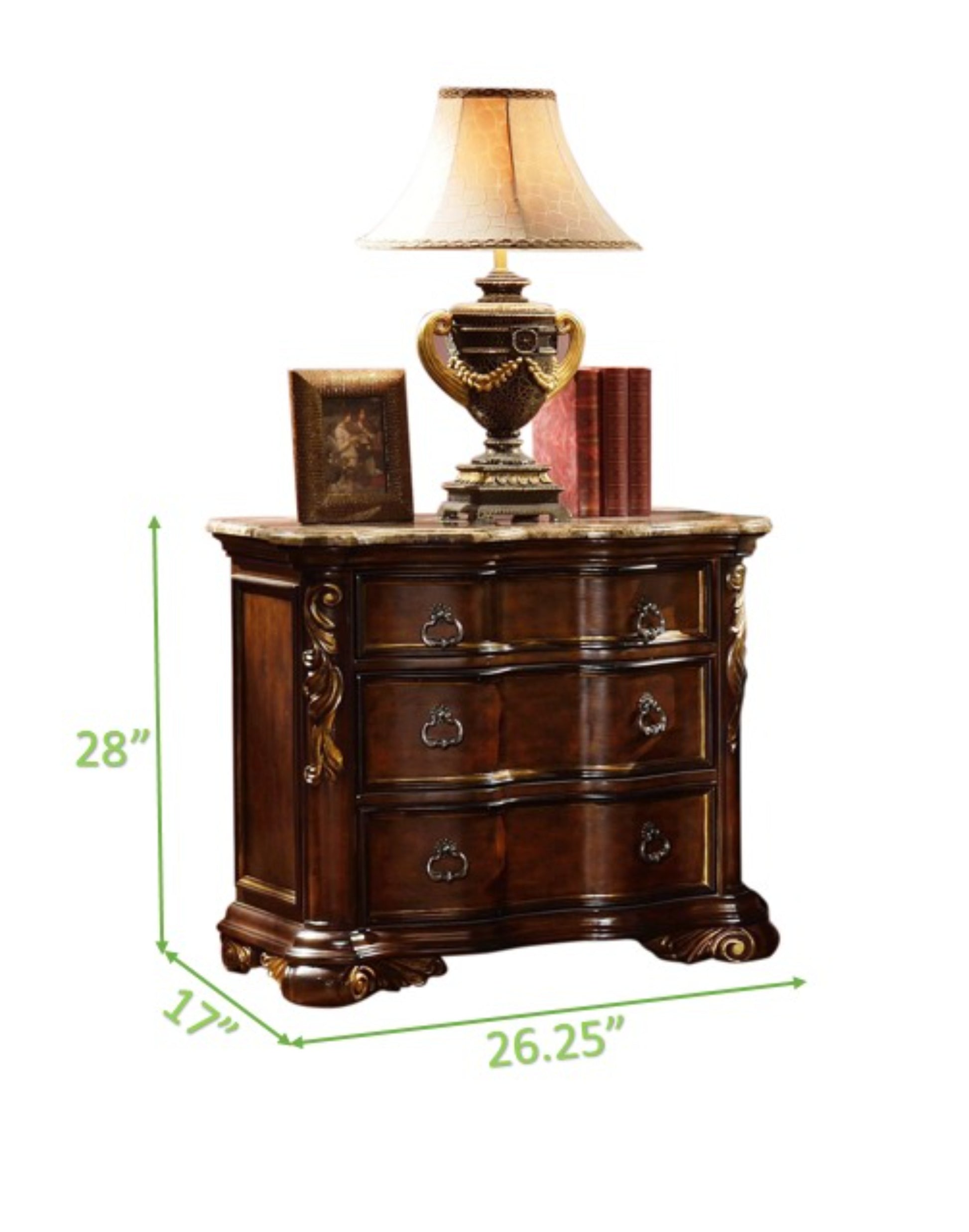 3 Drawer Walnut Brown Acacia Nightstand Bedroom