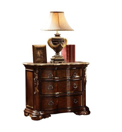 3 Drawer Walnut Brown Acacia Nightstand Bedroom