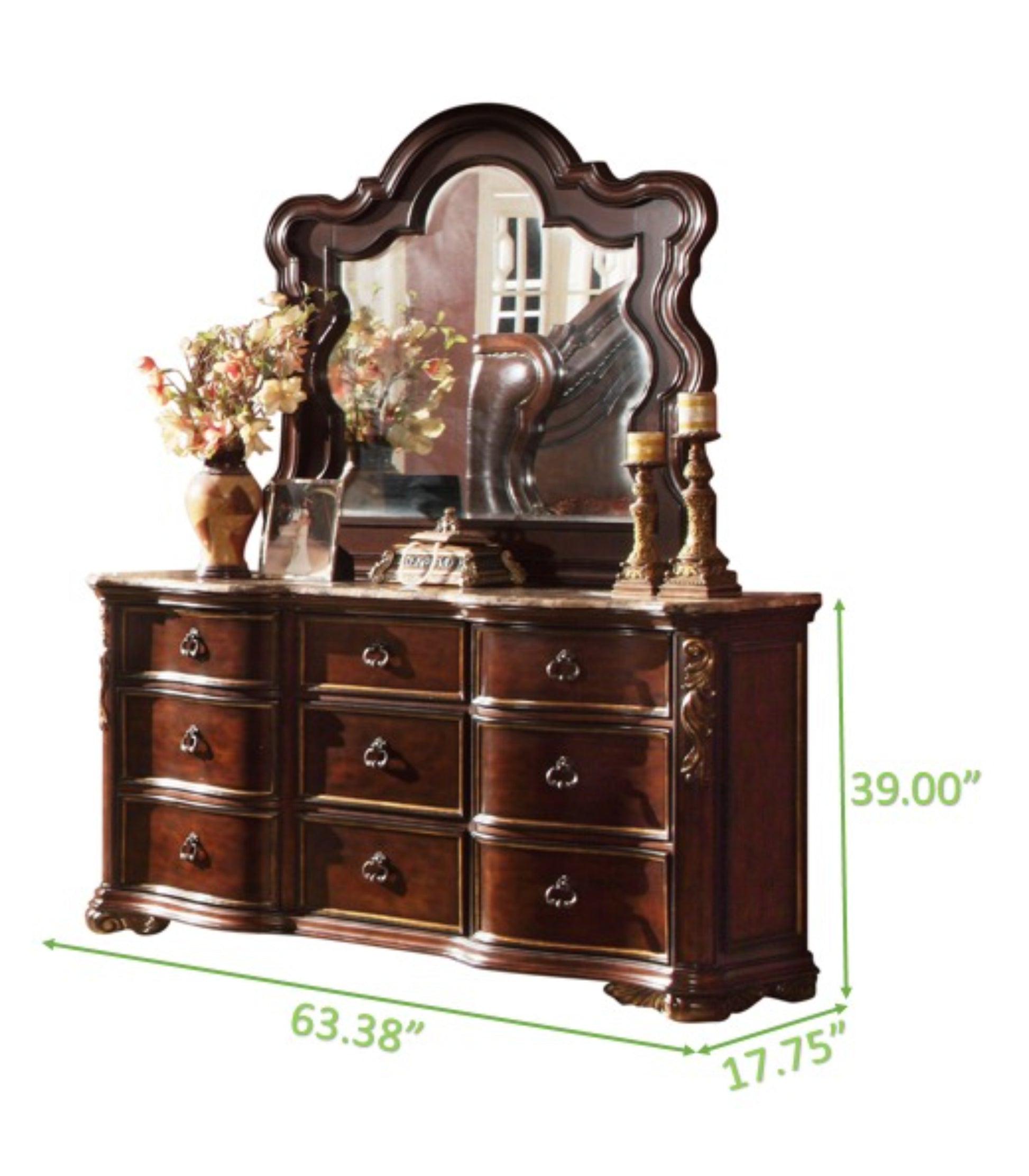 Walnut Brown Acacia Wood Bedroom Dresser - 63.38" W