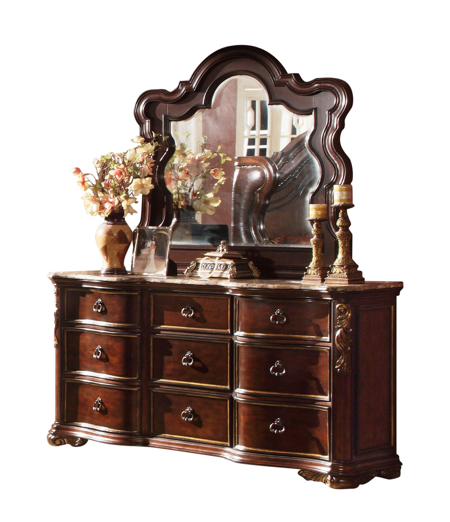 Walnut Brown Acacia Wood Bedroom Dresser - 63.38" W