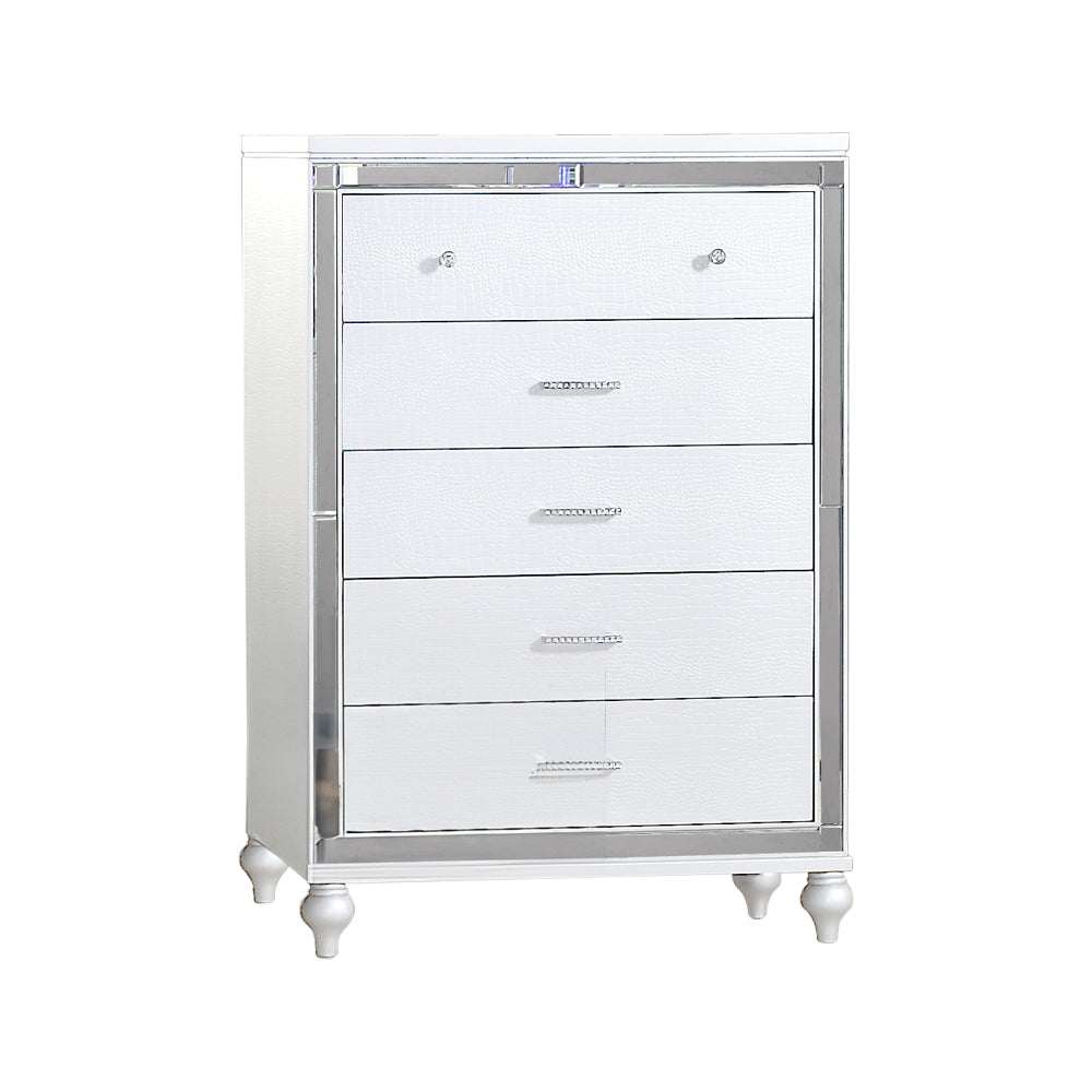 Sterling Mirror Framed 5-Drawer Chest Made With Wood in WHITE Color
