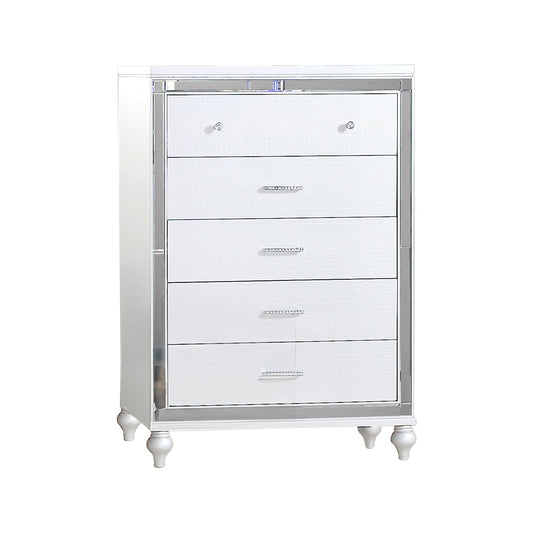 Sterling Mirror Framed 5-Drawer Chest Made With Wood in WHITE Color
