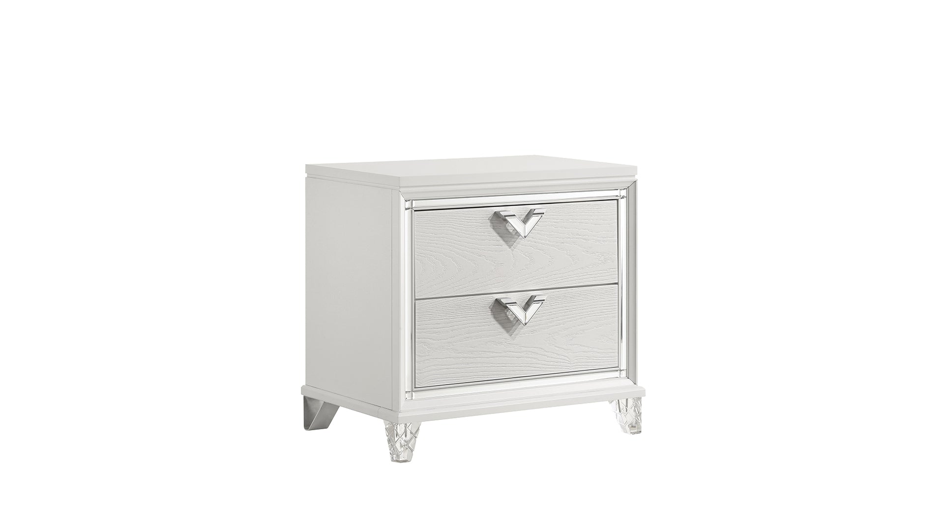 Silver Wood Nightstand with 2 Drawers - Modern Bedroom Storage